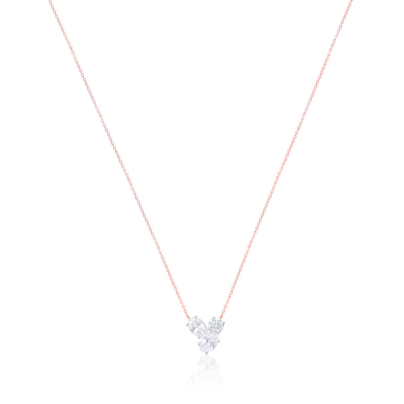 14 Kt Rose Gold Three Stone Round and Oval Lab Grown Diamond Necklace