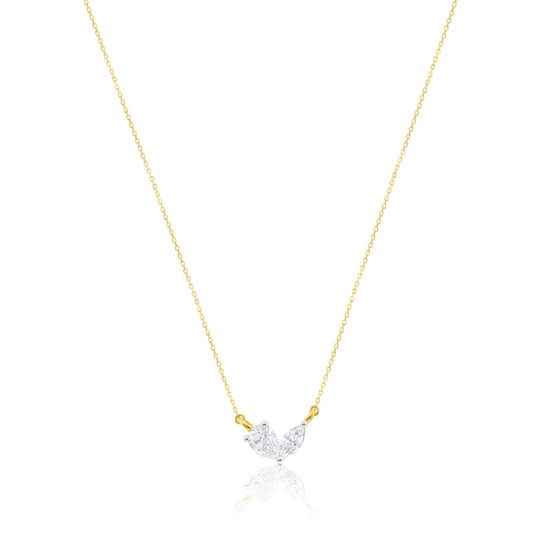 14 Carat Yellow Gold Two Stone Marquise and Pear .99 Ct Lab Grown Diamond Necklace
