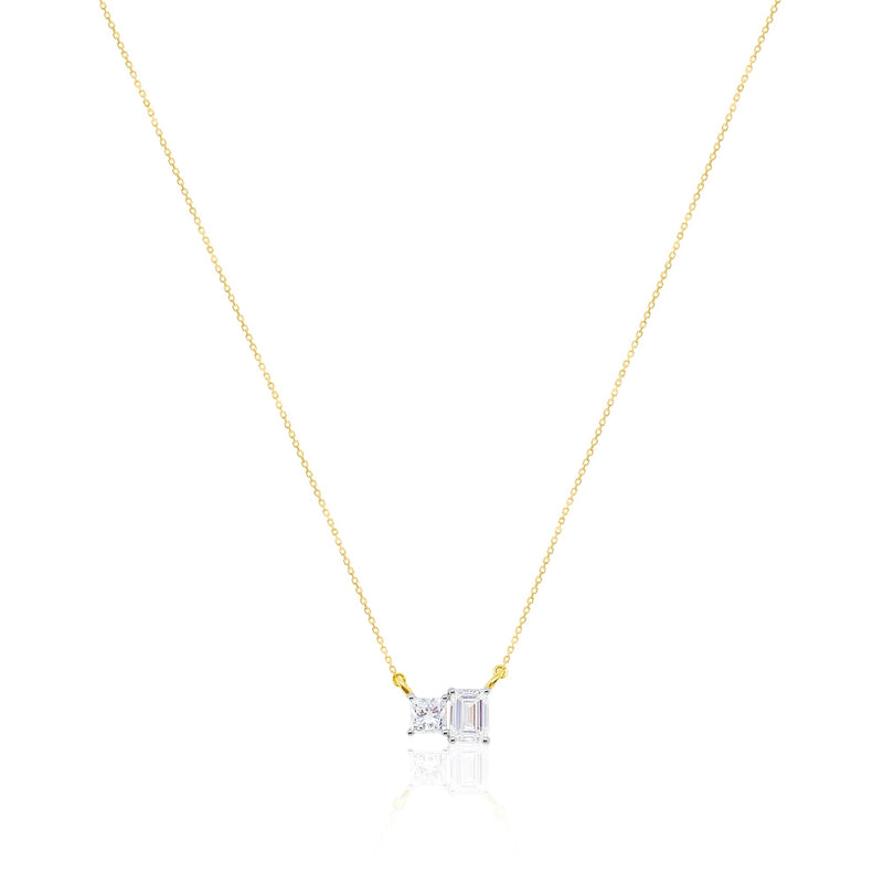 Lab Grown Diamond Necklace Emerald and Princess Cut 1.68 cts
