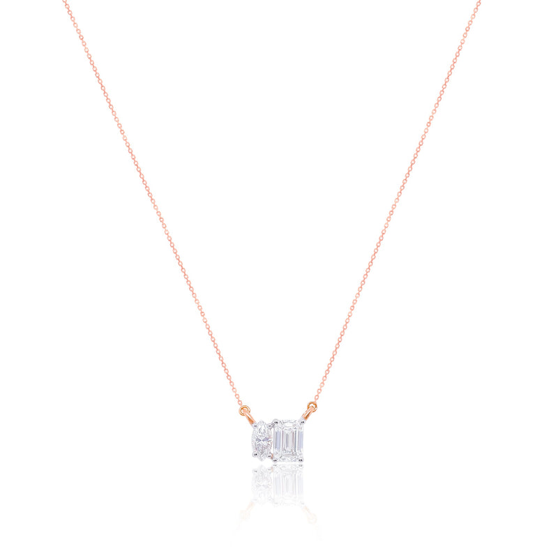 Two Stone Marquies and Emerald 1.5 Ct Lab Grown Diamond Necklace