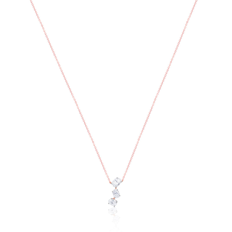 Three Stone Oval Cut Lab Grown Diamond Necklace .64 Cts 14kt Rose Gold