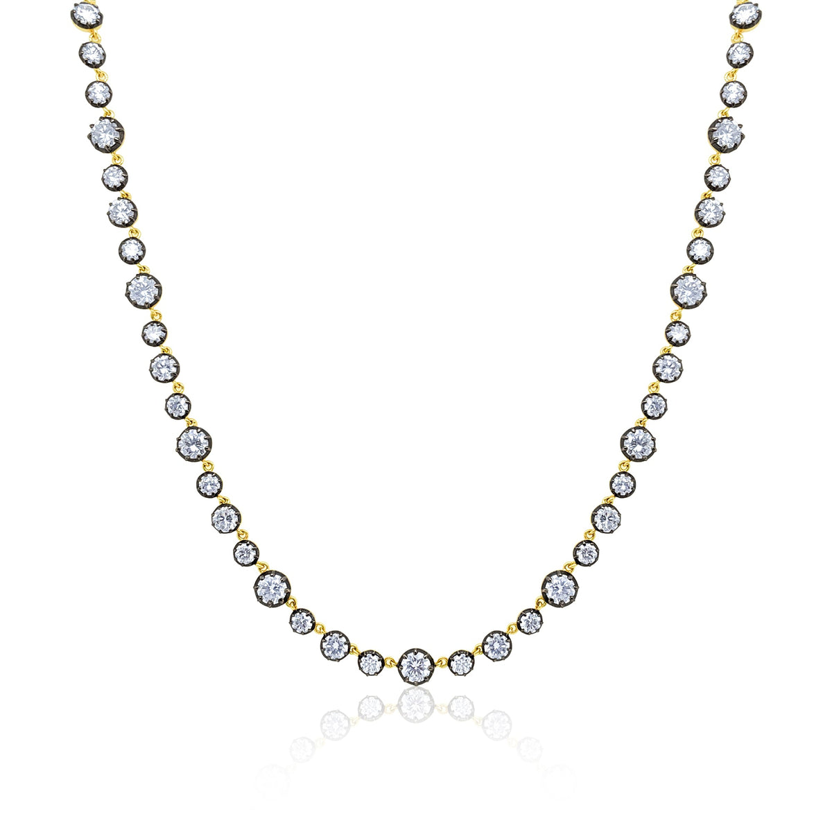 14kt Yellow Gold Lab Grown Diamond Tennis Necklace with Black Rhodium Georgian Setting