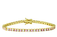 Etoielle Gold Tone Alternating Simulated Pink Sapphire and CZ Tennis Bracelet