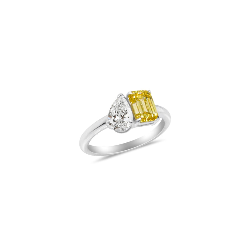 Two Stone Pear and Emerald Cut Lab Grown Diamond Ring 1.59 cts  Toi et Moi