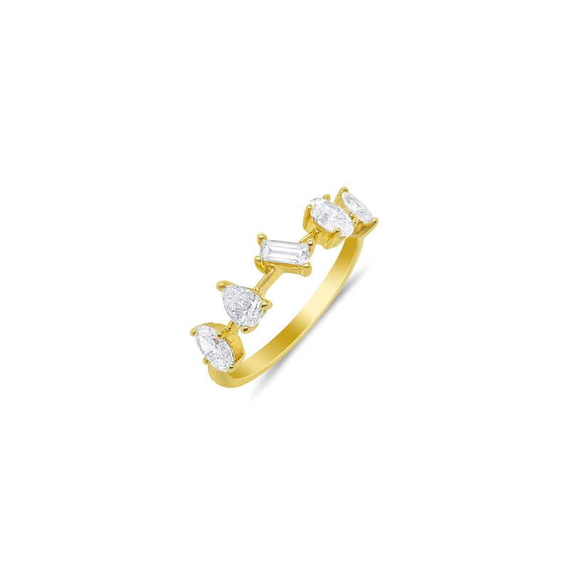 14 Carat yellow Gold Emerald Pear Oval and Round .78 Ct Lab Grown Diamond Ring