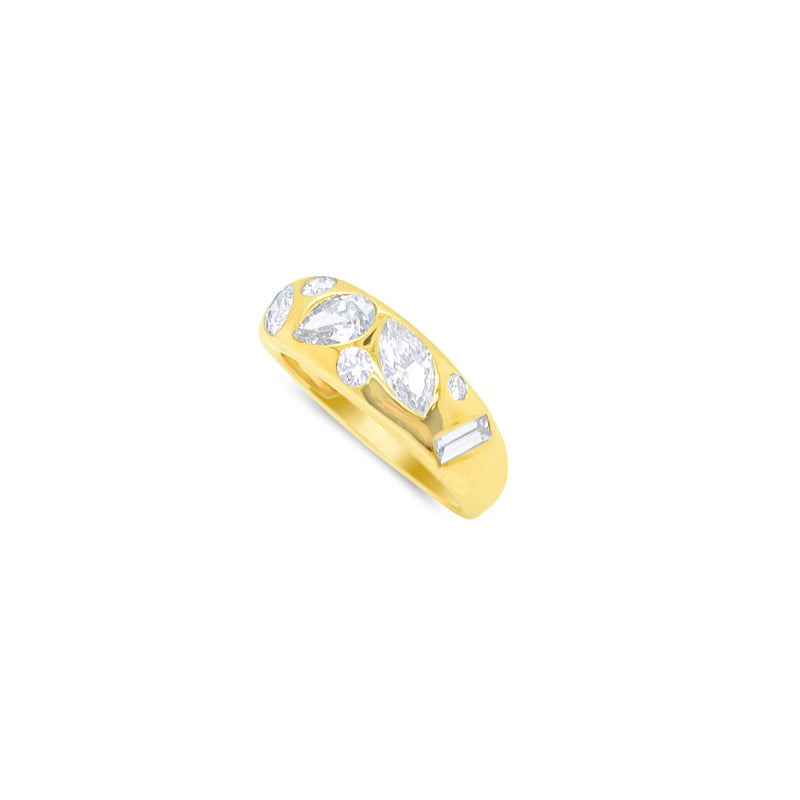 14 Kt Yellow Gold Marquise Round Pear and Emerald 1.11 Ct Lab Grown Diamond Ring