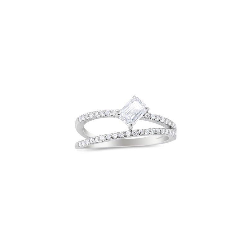 Emerald Cut Prong Set Lab Grown Diamond Wrap Ring .86 Cts 14kt White Gold