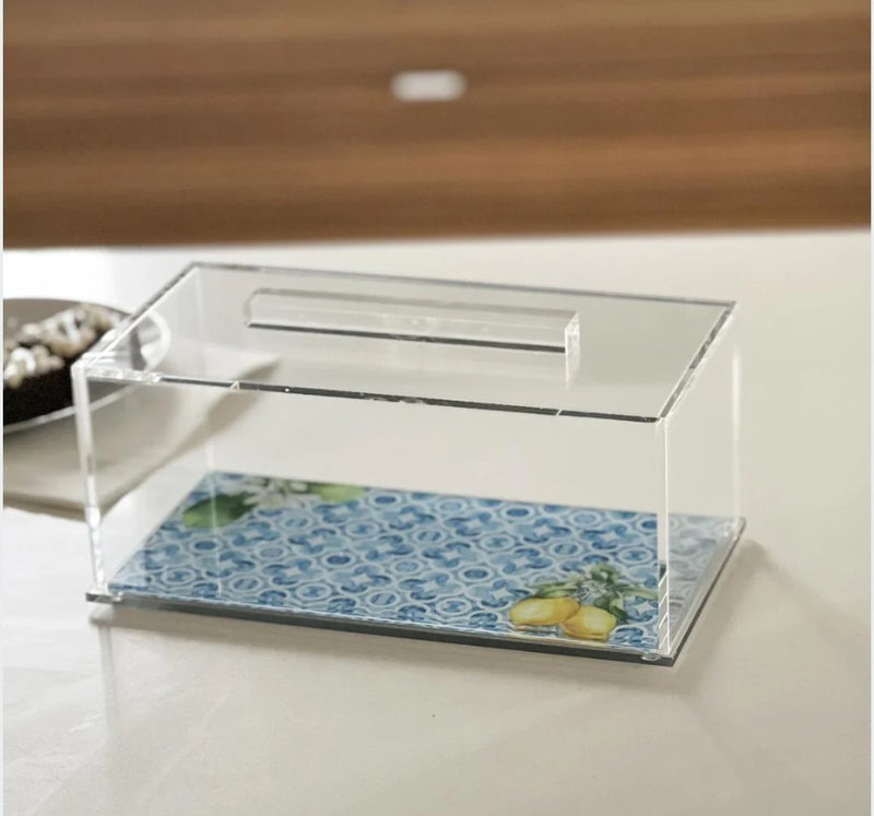 Lucite Cake Tray with Painted Lemon Printed Base and Clear Lid