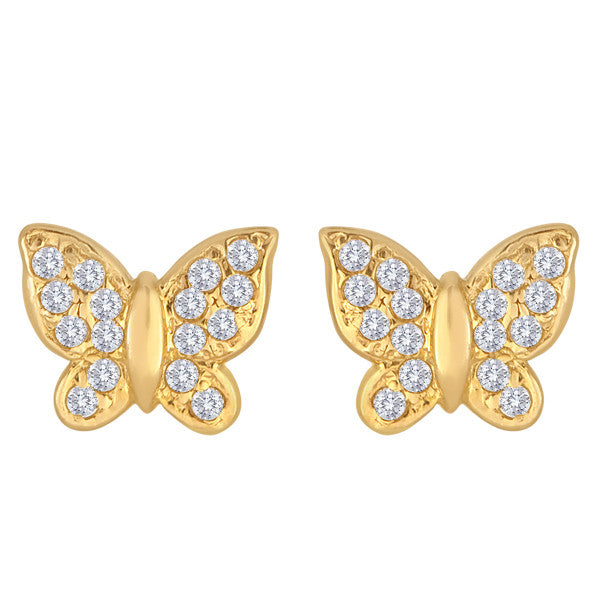 14K Gold Butterfly Studs With “Diamond” Accents