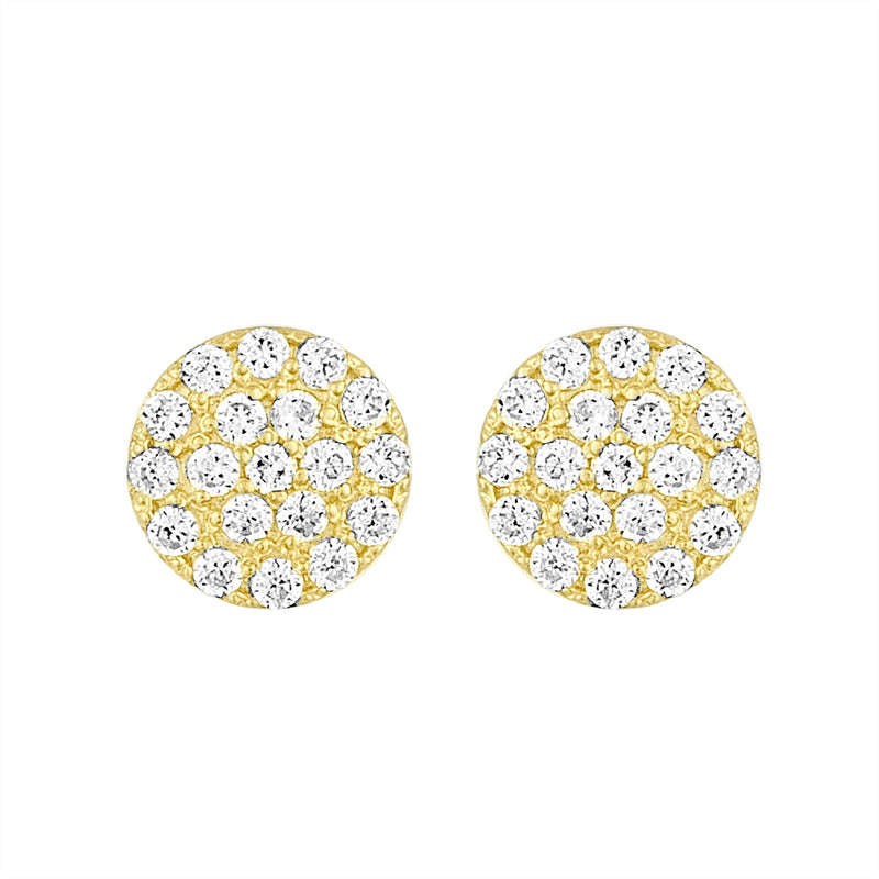 Yellow Gold Disc Earrings with Cz