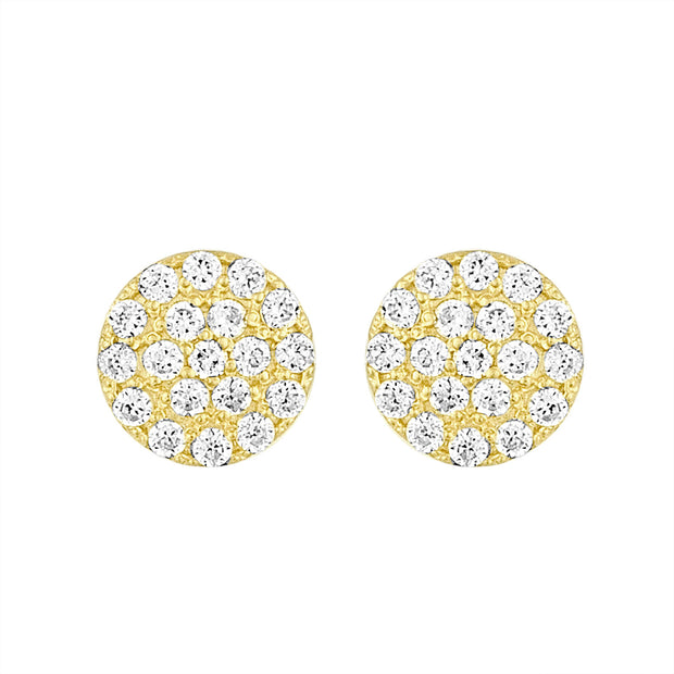 Yellow Gold Disc Earrings with Cz