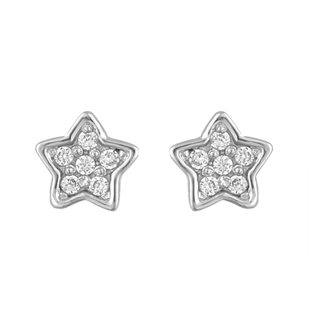 Star Studs in White Gold and CZ