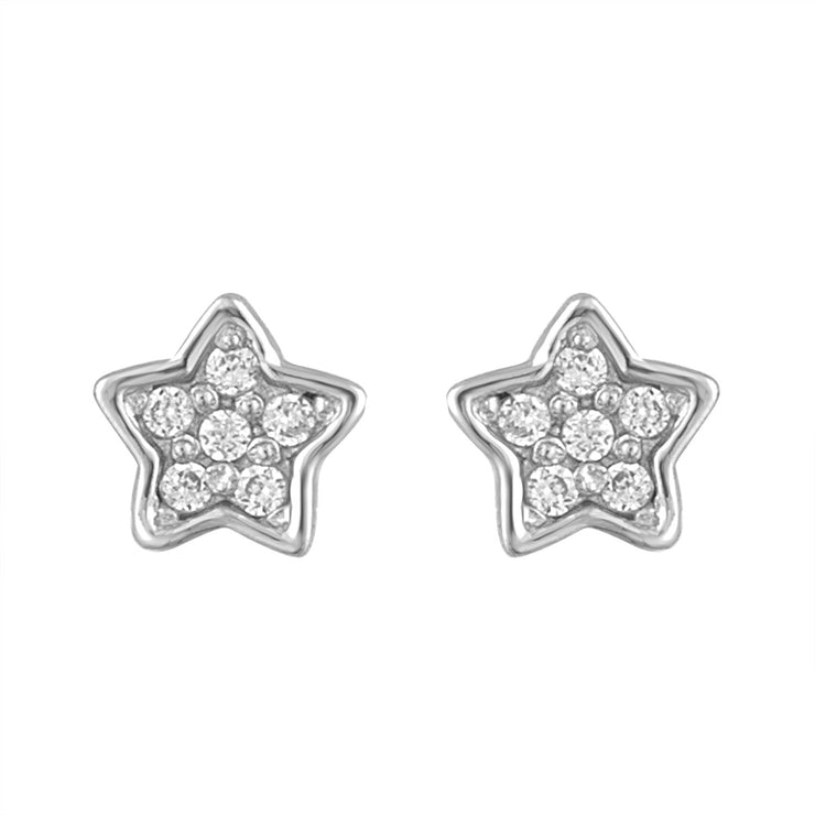 Star Studs in White Gold and CZ
