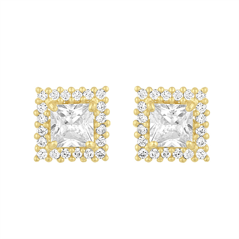 Princess Cut Cz 14kt Gold Studs