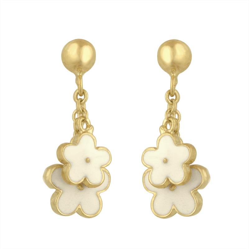 Dangle Flower Earrings in White for Little Girls