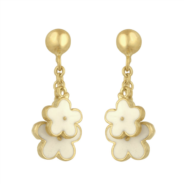 Dangle Flower Earrings in White for Little Girls