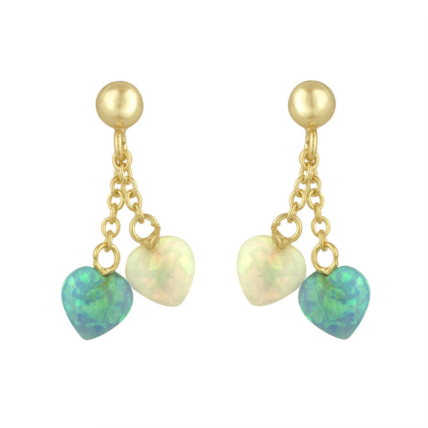 Opal Heart Dangle Earrings
