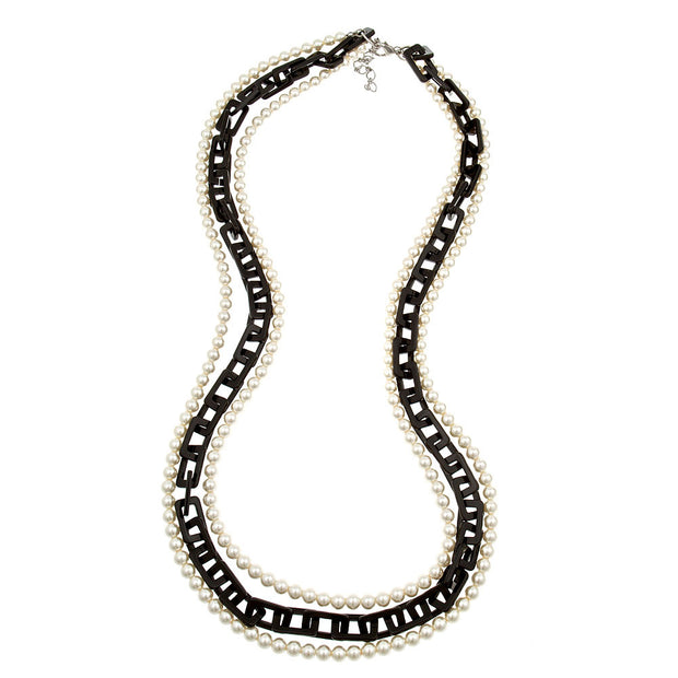 Black Resin and Pearl Three Strand Necklace by Fornash