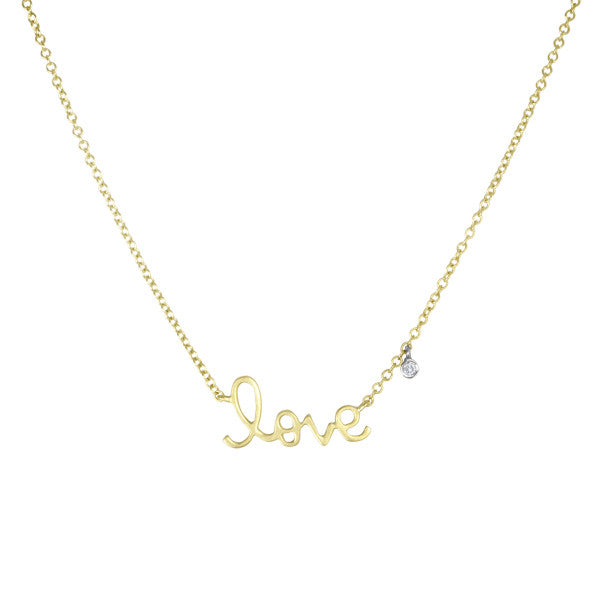 Cursive “LOVE” Necklace With Diamond Charm