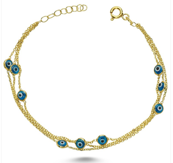 Light Blue Evil Eye Bracelet in Gold