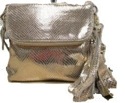 Silver Snakeskin Leather Embossed Pouch Cross Body Handbag