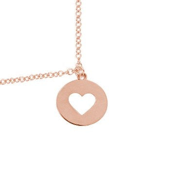 Heart Cut Out Disc Necklace Rose Gold