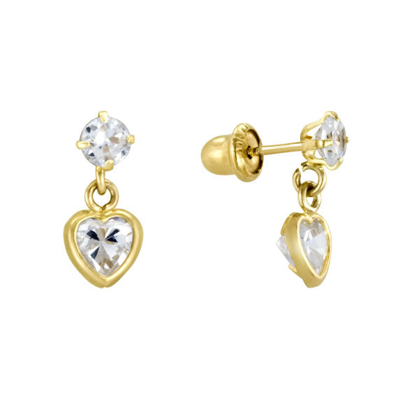 Heart Stud Dangle Earrings in 14kt Yellow Gold