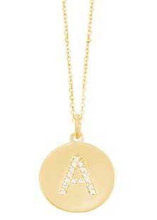 Initial in Yellow Gold Disc with Diamonds Necklace