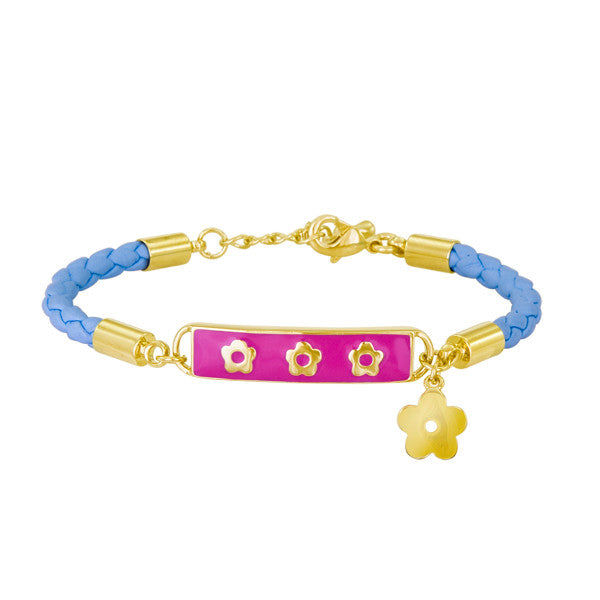 Kids Leather and Vermeil Soft Bangle ID Bracelet in Blue and Hot Pink