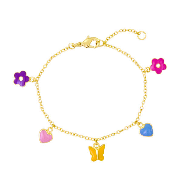 Lauren Klein Charm Bracelet Little Girls in Enamel and Vermeil  Hearts Flowers and Butterflies