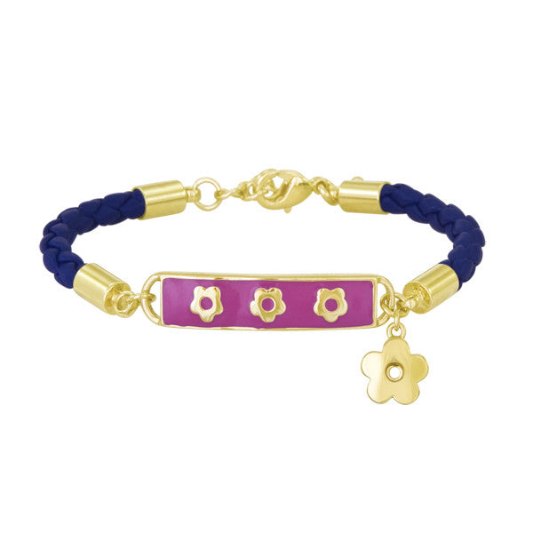 Lauren Klein Hot Pink Enamel Leather Charm ID Bracelet for Kids