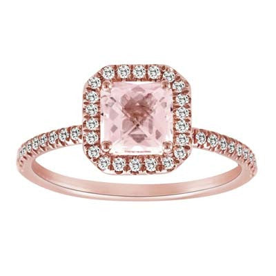 Princess Cut Morganite and Rose Gold Diamond Ring
