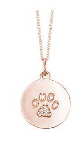 Puppy Diamond Paw Print Disc Necklace in Rose Gold