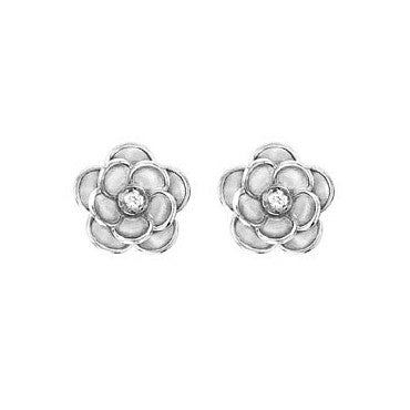 Rose Earrings in White Gold