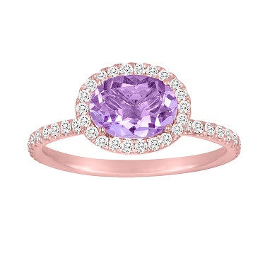 Rose Gold Amethyst in Oval Diamond Cocktail Ring
