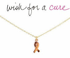 Rose Gold Ribbon Wish for a Cure Gold Dipped Necklace in Rose 