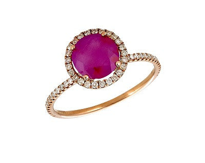 Rough Ruby and Diamond Rose Gold Stack Ring
