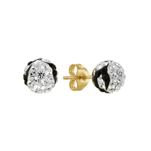 Shamballa Earrings Black and White Crystal 14kt Gold
