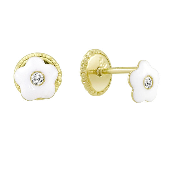 White Enamel Flower Earings