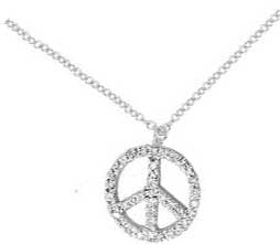White Gold and Diamond Peace Sign Necklace