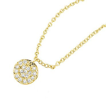 Hammered Yellow Gold and Diamond Disc Necklace