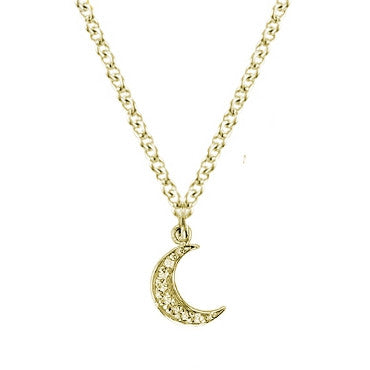 Yellow Gold Pave Moon Charm Necklace