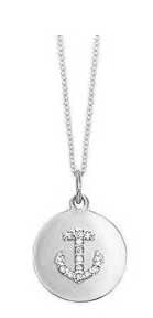 Anchor in Yellow Gold Disc with Diamonds Necklace