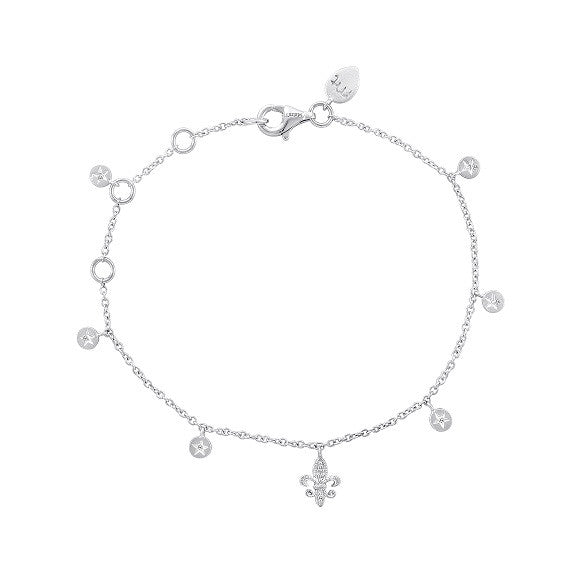 Silver and Diamond Star Fleur de Lis Bracelet