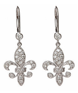 Fleur de Lis Earrings in Diamond and White Gold