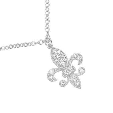 Diamond Fleur de Lis Necklace in White Gold with Diamonds