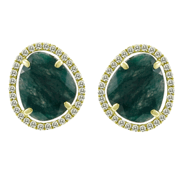 Rough Emerald and Gold Stud Earrings