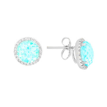 Blue Topaz and Diamond Stud Earrings