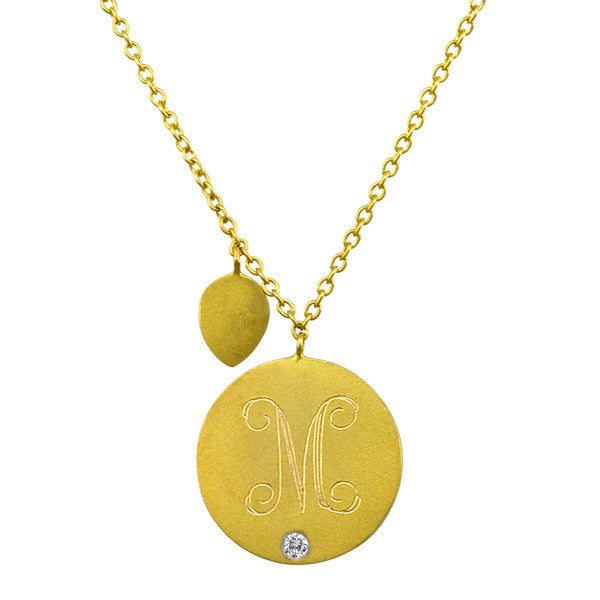 Yellow Gold Engravable Disc Necklace