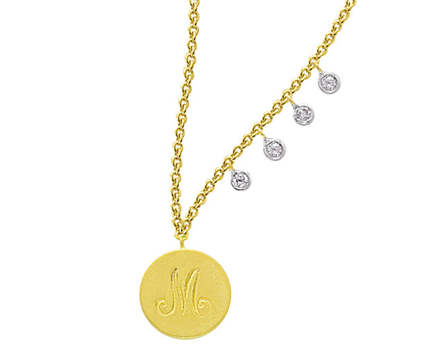 Monogram Disc Initial Necklace with Diamond Bezel Accents